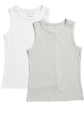 RACHEL ZOE 2pk Pima Cotton Blend Crew Neck Tank Tops